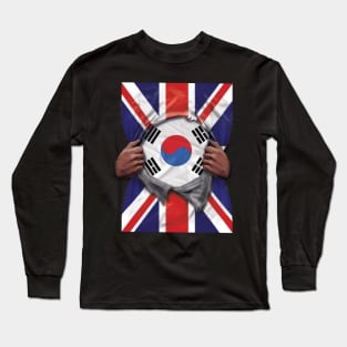 South Korea Flag Great Britain Flag Ripped - Gift for South Korean From South Korea Long Sleeve T-Shirt